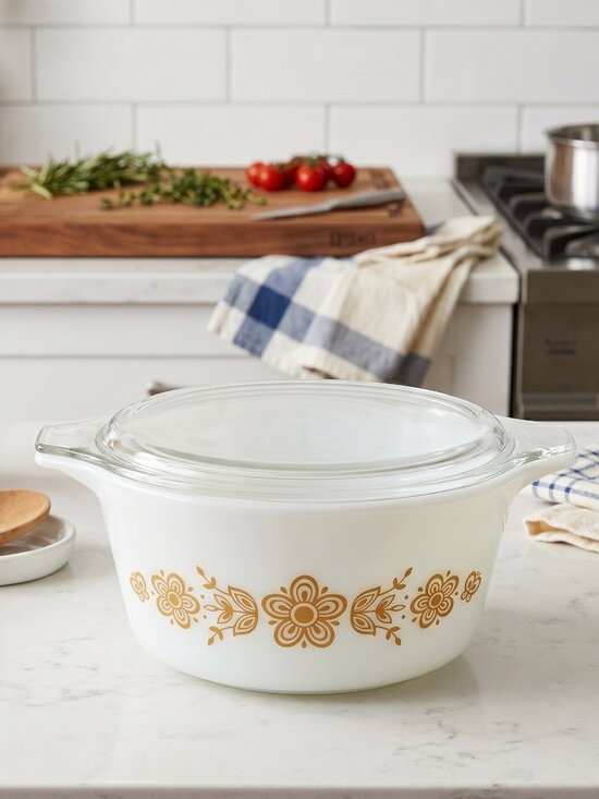 Pyrex Other - Vintage Pyrex Butterfly Gold Round Casserole Dish with Lid